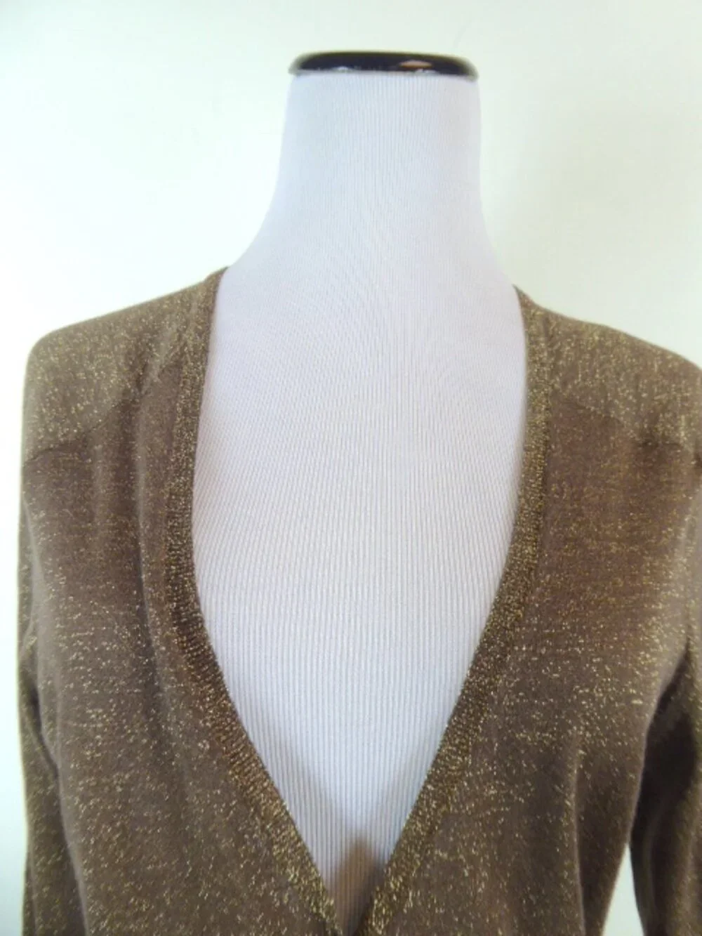 Tory Burch Brown gold sparkle logo cotton v cardigan M